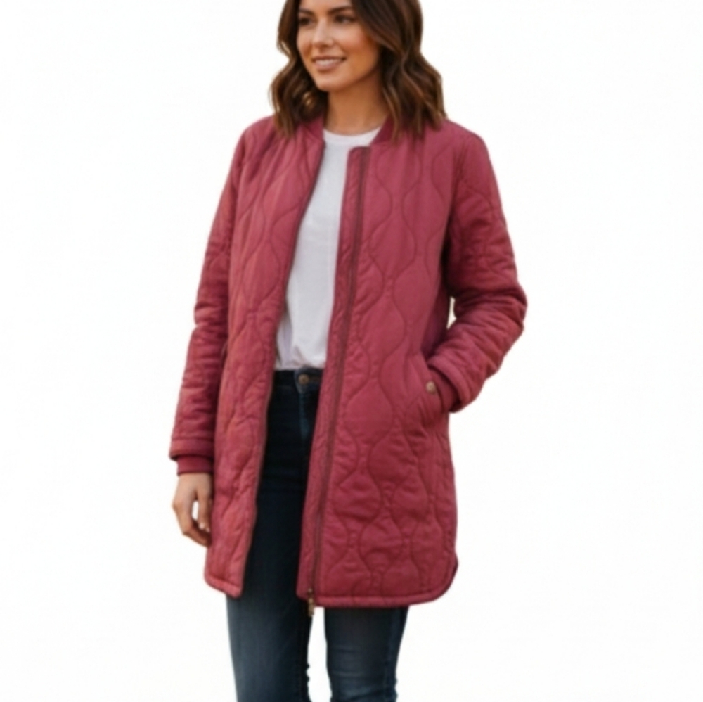 7 For All Mankind Barn Coat red quilted long coat Women's size small